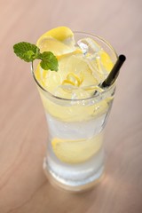 Cold fresh lemonade with lemon