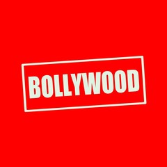 Bollywood white wording on rectangle red background