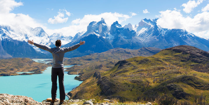 man hiking in patagonia