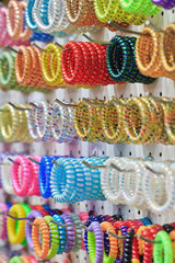 Fototapeta na wymiar Collection fashionable multicolored bracelets