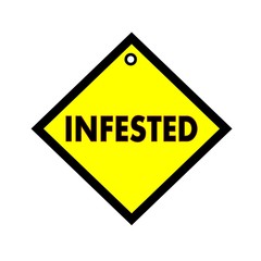 Obraz premium INFESTED black wording on quadrate yellow background