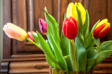 Tulips bouquet on table