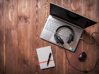 Top view of workplace in the office on the table