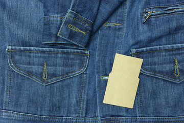 Blue jean shirt with empty tag for background.