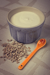 Sweat milk with sunflower seeds.