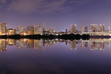 Odaiba, Tokyo cityscape with water reflection