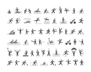 Tuinposter Black sports icons set. Vector figures athletes. © karpenko_ilia