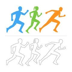 Fototapeta na wymiar Vector silhouettes runners. Running icon and symbol.