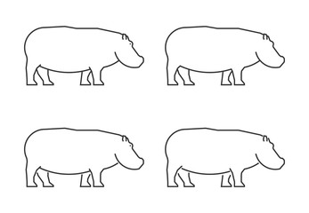 Vector outline hippo. Line silhouette hippopotamus.