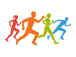 Fototapeta na wymiar Colored silhouettes of runners. Flat vector figures marathoner.