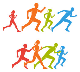 Flat vector figures marathoner. Colored silhouettes of runner.