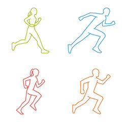 Fototapeta na wymiar Outline silhouettes of runners. Line vector figures marathoner.