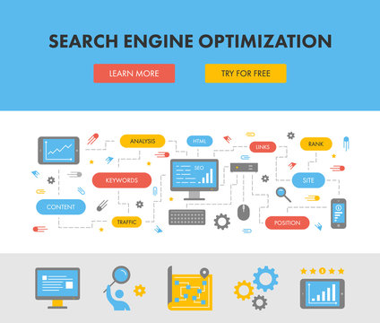 Flat concept banner for search engine optimization.