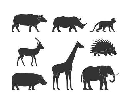 Black silhouettes african animals. Vector figure african animals
