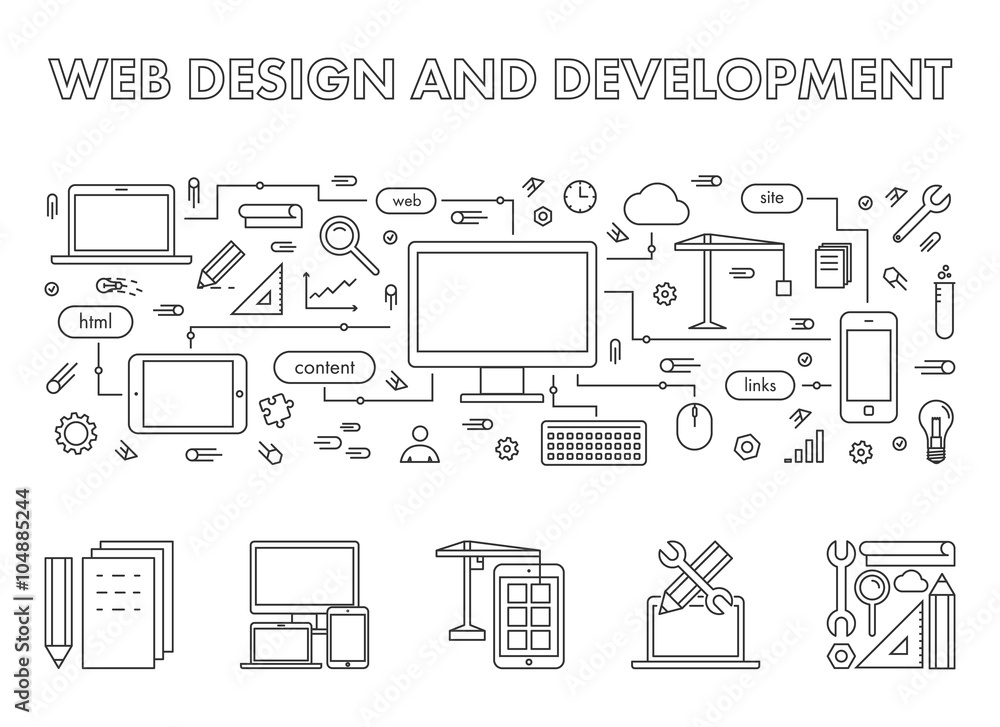 Poster vector line concept web banner for application development.