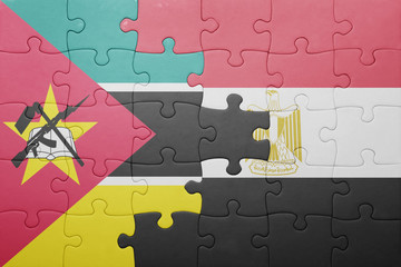 puzzle with the national flag of mozambique and egypt.