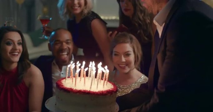 Beautiful woman shares birthday celebration with sexy friends 