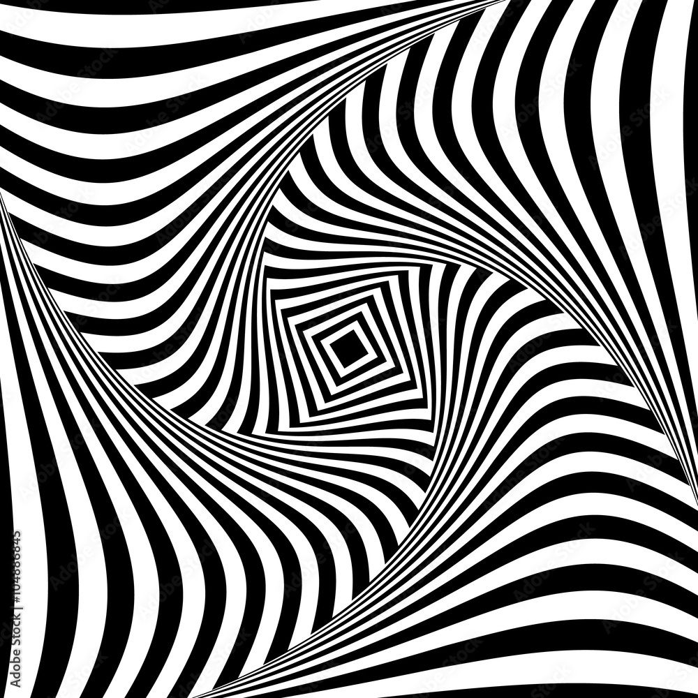 Poster squares with rotating distortion abstract monochrome vector grap