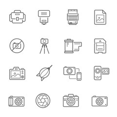 Lines icon set - camera and accessory vector illustration