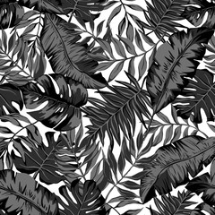 vector seamless bright colorful tropical pattern, split leaf, philodendron, rain forest nature, summer time holidays, active tropics background print