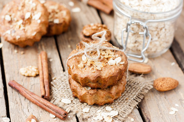 Fototapeta na wymiar homemade healthy cakes with oatmeal and nuts