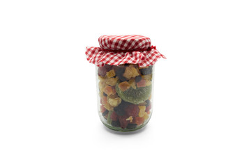 Mixed dried fruit in glass jar