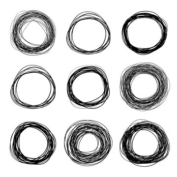 Set of hand drawn scribble circles, vector design elements collection.