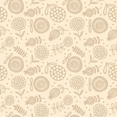 Doodle flower. Hand drawn flowers. Vector seamless pattern (background).