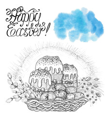 Easter set with cakes, eggs and texture