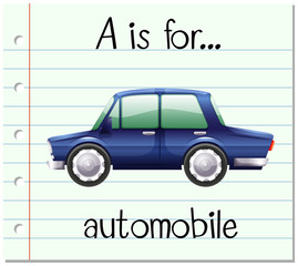 Flashcard letter A is for automobile