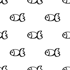 Seamless vector pattern. Simple black and white background with hand drawn fishes.