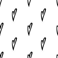 Seamless vector pattern. Simple black and white background with hand drawn hearts