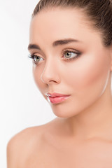 Fototapeta premium Close up portrait of beatiful smiling woman with sensitive skin