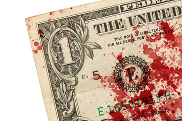 US one Dollar bill, close up, blood