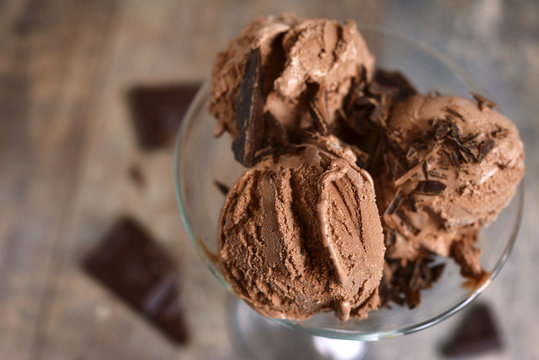 Homemade chocolate ice cream with chocolate chips.