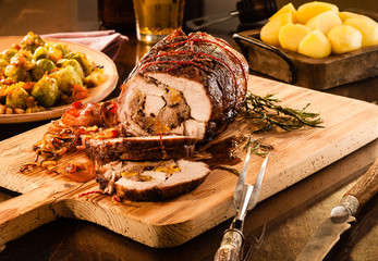 Sliced pork roast with stuffing