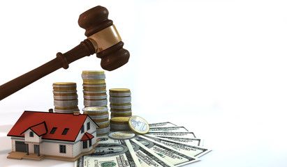 3d finance about house auction isolated white background
