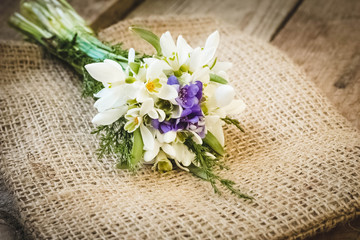 snowdrops bunch on wooden background