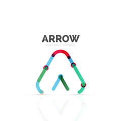 Linear arrow abstract logo, connected multicolored segments of lines in directional pointer figure