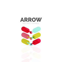 Linear arrow abstract logo, connected multicolored segments of lines in directional pointer figure