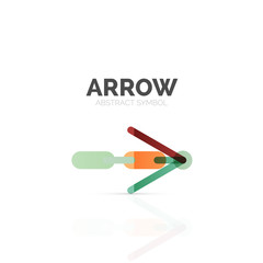 Linear arrow abstract logo, connected multicolored segments of lines in directional pointer figure