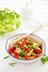 Roast chicken with vegetables and salad.