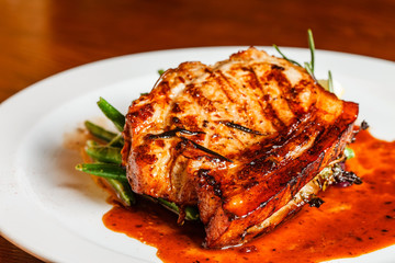 meat steak with red cabbage