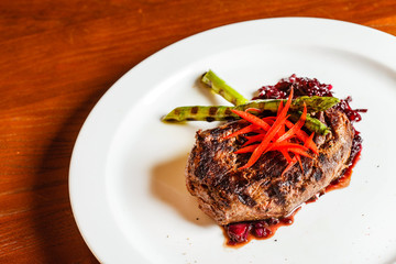meat steak with red cabbage