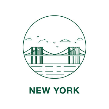 Brooklyn bridge illustration made in line art style. World famous New York city landmark.