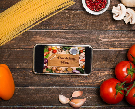 Cooking recipes online: cooking blog on a smartphone screen