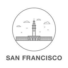 San Francisco Ferry Building. World famous San Francisco landmark illustration.