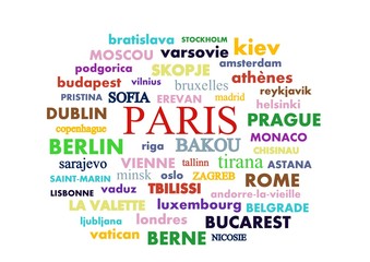 nuage de mots ,toutes les capitales européennes 