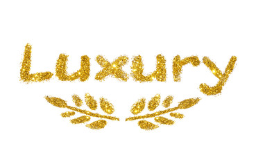 Word Luxury of golden glitter on white background 