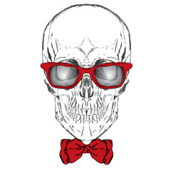 Skull with glasses and tie. Hipster. St. Valentine's Day. Hearts.